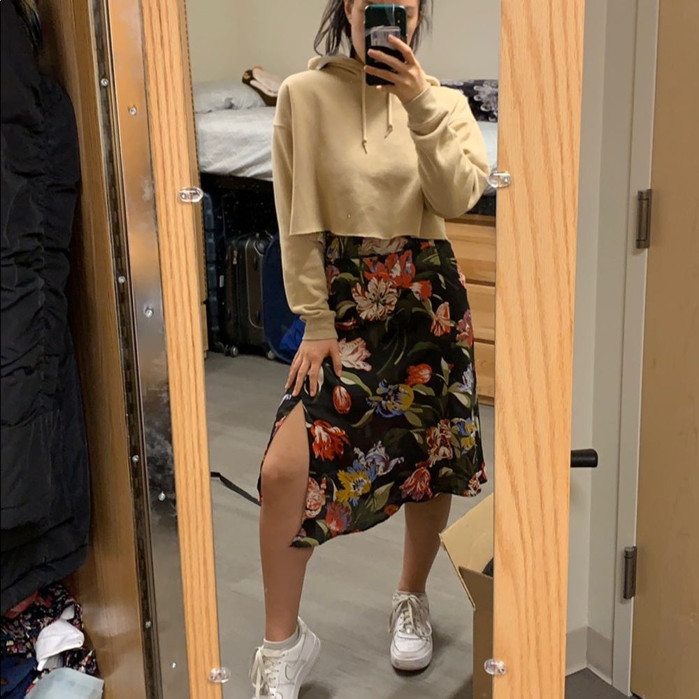 Zara Floral Midi Skirt with Slit
